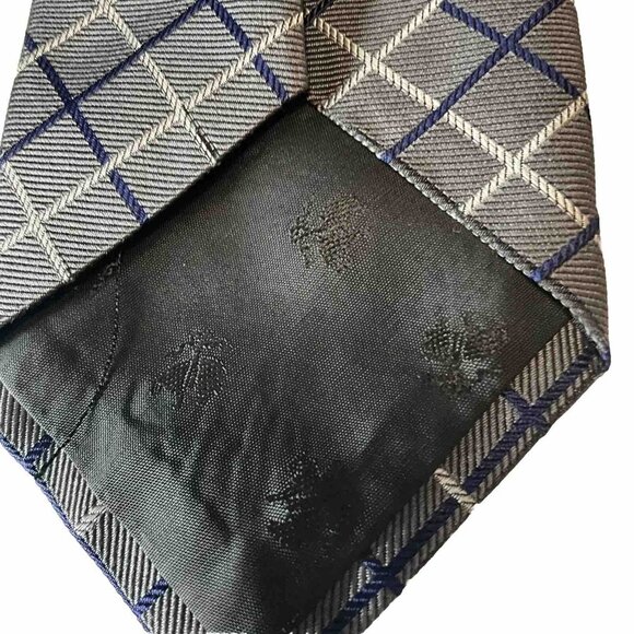Brooks Brothers Power Silk Tie Gray Navy Blue Plaid Woven in England 3.75" - Picture 5 of 5